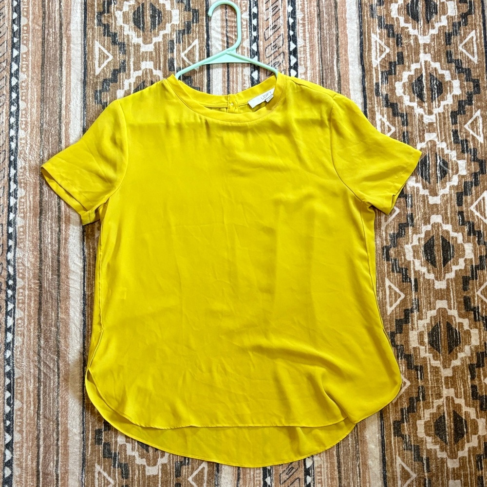 LOFT Mustard Short Sleeve Chiffon Top